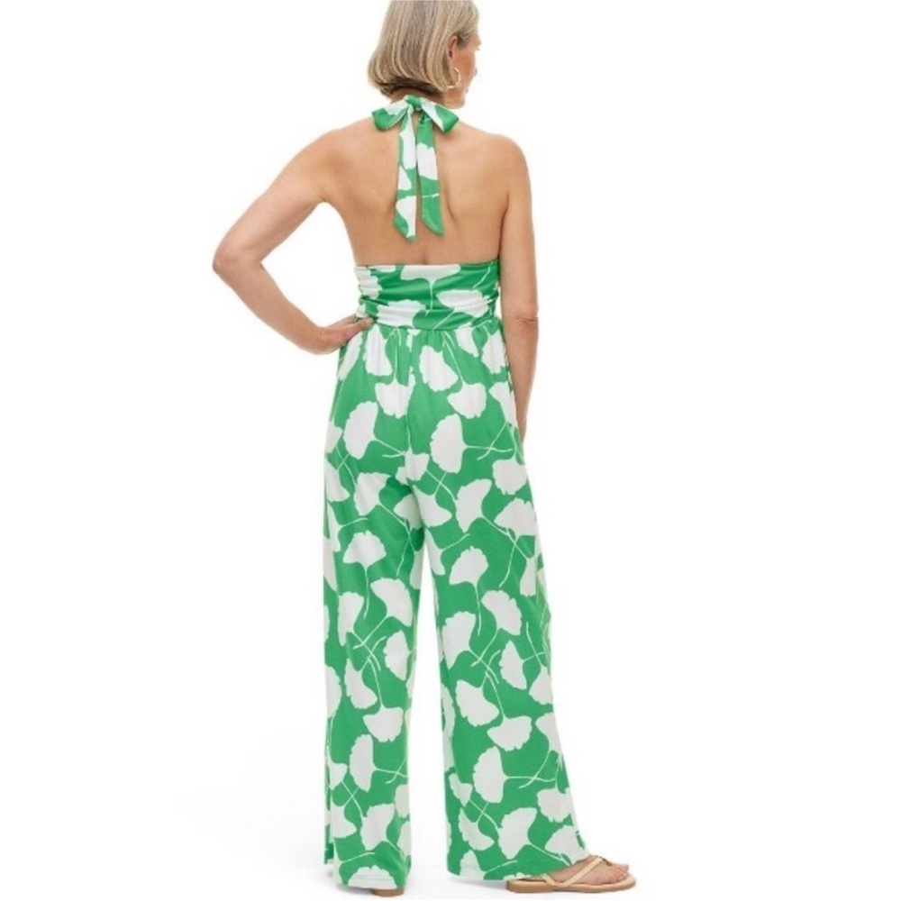 Diane von Furstenberg Women's Halter Jumpsuit Deep V-Neck, Ginkgo Green new - Picture 7 of 9